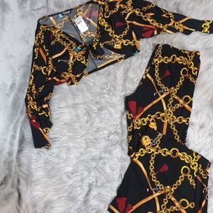 2 PC matching fashion nova set Black and Gold Chains